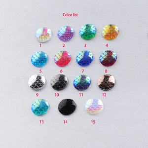 12mm round fish scale resin cabochons with AB coating in 15 different vibrant colors