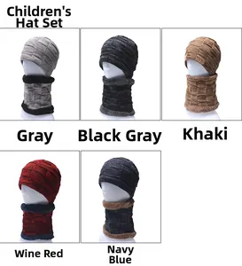 Detailed close-up of thickened fleece lining and multiple colors for kids knit hat and scarf sets