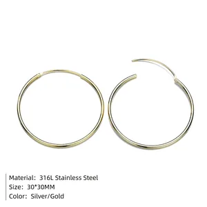 Classic 30mm 316L stainless steel gold-plated hoop earrings with smooth round design