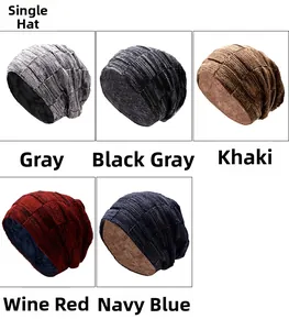 Detailed grid of fleece-lined knitted beanies in gray, black, khaki, and navy blue tones