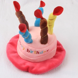 Cute Plush Pet Birthday Cake Hat With Colorful Candles And Embroidery Soft Party Costume For Dogs And Cats