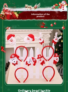 Detail of Christmas headband set with plush Santa and Reindeer on springs for party favors