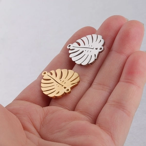 Mirror polished stainless steel palm leaf charms in gold and silver for DIY jewelry