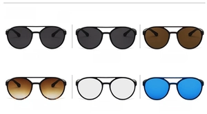 Multiple color options for double-bridge steampunk sunglasses with oversized round frames