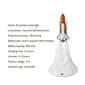 3D printed rocket night light with LED moon lamp and space shuttle launch effect