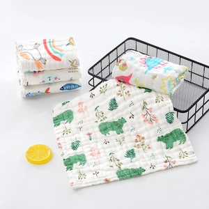 Soft six-layer cotton gauze baby towels with various cute cartoon animal patterns