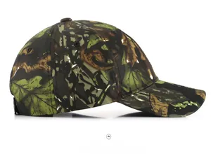 Side profile of a bionic leaf jungle camouflage baseball cap with breathable vents