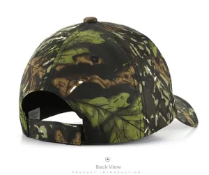Back view of jungle camouflage baseball cap with adjustable hook-and-loop strap fastener