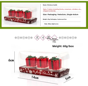 Size chart for 3-piece Christmas candle set featuring Santa and Snowman dimensions