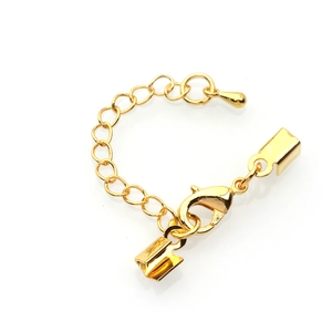 Gold-plated lobster claw clasp with extension chain and cord end crimps for DIY jewelry