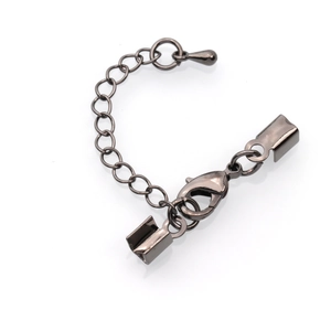 Detailed set of gunmetal black lobster clasp with extension chain and cord end connectors