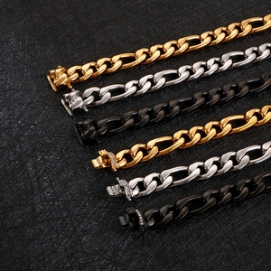 Men's hip hop Figaro bracelets in 18K gold, silver, and matte black finish styles