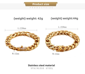 Detailed specs of 12mm 18K gold Cuban link bracelets with dimensions and weights