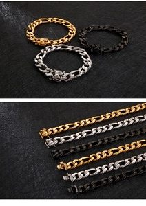 Detailed comparison of 18K gold, silver and black hip hop cuban chain bracelets