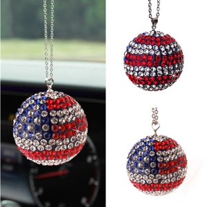 Crystal Ball Car Rearview Mirror Hanging Ornament Sparkling Rhinestone Inlaid Gradient Decoration Stainless Steel Chain