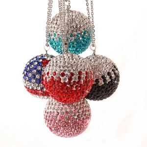 Sparkling crystal ball car pendant with rhinestones and metal chain in multiple colors