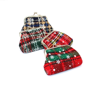 Christmas plaid canvas coin purse set with snowflake patterns and metal clasps