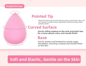 Detail of pink makeup sponge showing teardrop cut and functional zones for facial application