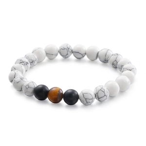 8mm matte Onyx Perlenarmband mit weißem Stein und Tigerauge Perle für Herren und Damen