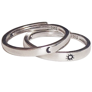 Minimalistische S925 Sterling Silber Sonnen und Mond Partnerringe mit offenem Design