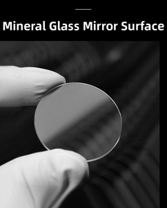 Macro shot of mineral glass watch lens with polished edges and high transparency