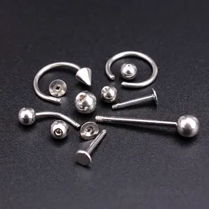 Punk style stainless steel body piercing jewelry set with various silver metal studs