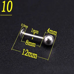 Detailed macro view of silver stainless steel lip stud piercing with 1mm bar and 4mm ball