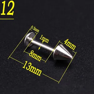 Detailed view of 1mm stainless steel punk piercing stud with 8mm post and conical tip