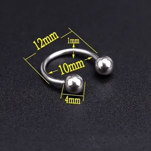 Macro view of 10mm stainless steel circular barbell ring for punk nail and body piercing