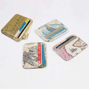 Vintage Map Print Slim Card Holder Wallet PU Leather Multi Slot Portable Mini Coin Purse For Men And Women Retro Style