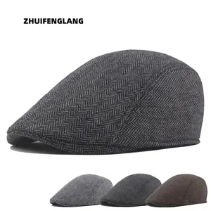 Men's Herringbone Flat Cap Tweed Newsboy Ivy Hat Retro British Style Warm Windproof Outdoor Accessories