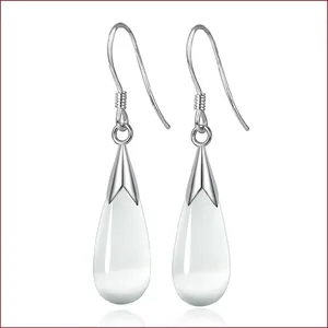 Teardrop Dangle Earrings Cat's Eye Stone Waterdrop Drop Jewelry With Silver Earring Post Minimalist Fashion For Women
