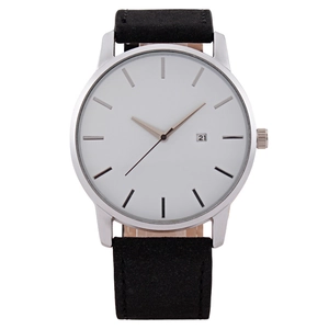 Montre à quartz minimaliste pour hommes avec cadran blanc, bracelet cuir et dateur