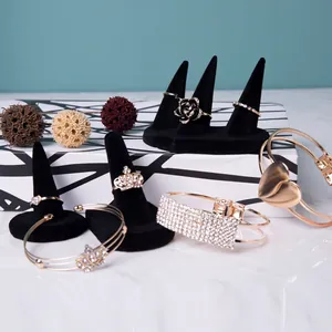 Black Flocked Ring Display Stand Resin Velvet Jewelry Storage Organizer Rack Showcase Multi Finger Holder