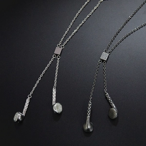 Hiphop rock music earphone pendant necklace in silver and vintage dark titanium steel