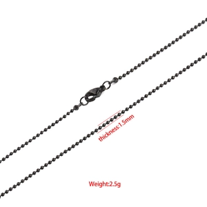 Black stainless steel ball chain necklace with lobster clasp, 1.5mm thickness and 2.5g weight