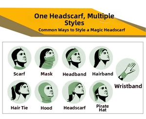 Illustration showing 9 ways to wear the seamless thermal neck gaiter for outdoor sports