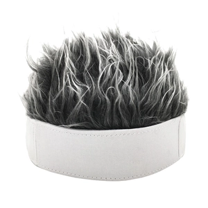 Retro brimless docker cap featuring creative fluffy wig hair accessory in black and white