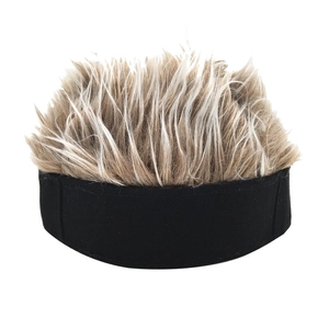 Retro brimless dockers cap with light brown spiky hair wig for funny cosplay looks