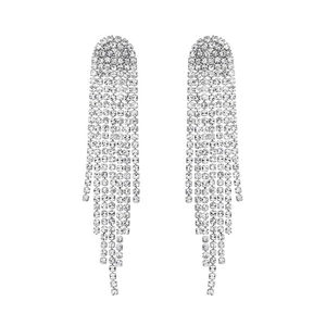 Sparkling long tassel drop earrings with S925 silver needles and full rhinestone settings