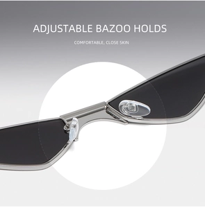 Close-up of adjustable silicone nose pads and silver metal frame for cat eye sunglasses