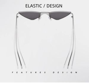 Elastic design detail of metal cat-eye sunglasses showing flexible temple hinges