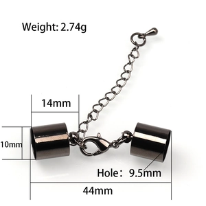 Gunmetal cylindrical end cap connector with lobster clasp and extension chain details