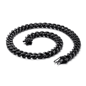 Men's bold black stainless steel Cuban link necklace with polished metallic finish