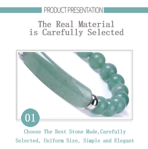 Detailed view of green aventurine stone bracelet with polished steel connectors
