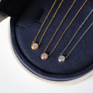 Minimalist Titanium Steel Round Solitaire Pendant Necklace For Women Elegant Rhinestone Inlaid Clavicle Chain Jewelry Gift