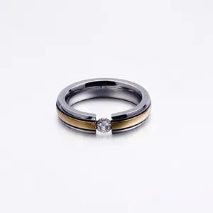 Bague En Acier Inoxydable 316L Avec Zirconium Cubique Sertissage Tension Anneau Moderne Simple Pour Couples Unisexe