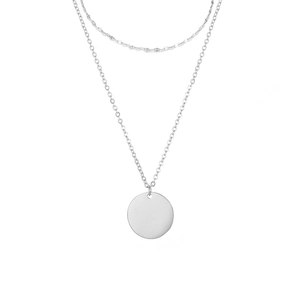 Double-layered stainless steel necklace in silver finish with a simple round pendant