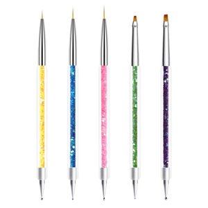 5-delige dubbelzijdige nail art penselenset met glitterhandvaten en dotting tools