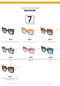 Collection of oversized square sunglasses in seven diverse colors with gradient lenses